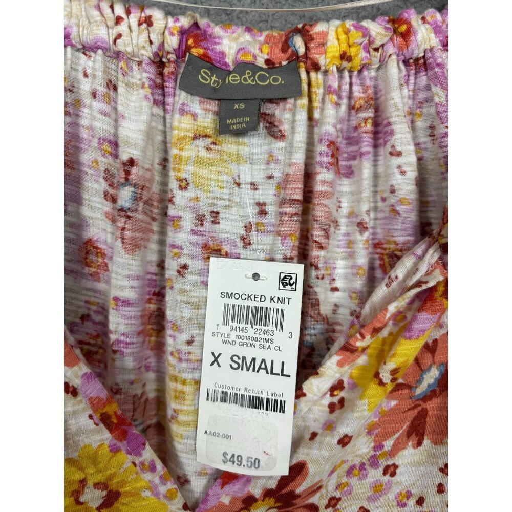 Style & Co Women's Floral Printed Split Neck Ruffle Trim Long-Sleeve Top XS NWTs - Picture 7 of 8